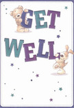This uplifting get well card radiates warmth and playful optimism, much like a fresh bouquet delivered from a Hackney Wick florist. The design springs to life with two charming characters: a cuddly teddy bear cradling the bold 'GET,' above a gleeful puppy who joyfully supports 'WELL.' Their soft, textured fur and eager expressions convey honest affection and reassurance, just as a handpicked selection of local flowers would. Deep indigo and teal lettering contrasts elegantly with the card's inviting cream background, infusing a gentle vibrancy that lightens the mood. Scattered stars in rich purples and blues glimmer across the scene, resembling flickers of hope along the canals at dusk. There's a palpable sense of care in each illustrated detail-a reminder that every element, from type to touch, combines to send not just a message, but genuine heartfelt comfort to someone in Hackney Wick in need of healing and kindness.